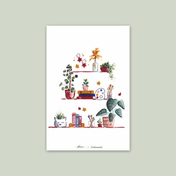 carte aquarelle étagères