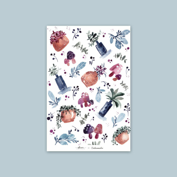 carte aquarelle pots de fleurs